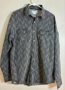 Wrangler MTW1394 XL Men's Long Sleeve Black White Paisley Western Snap Front